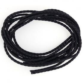 Шнурок кожаный плетеный черный Ф=2,5 мм, 65-70 см (гайтан)