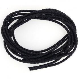 Шнурок кожаный плетеный черный Ф=3,5 мм, 65-70 см (гайтан)