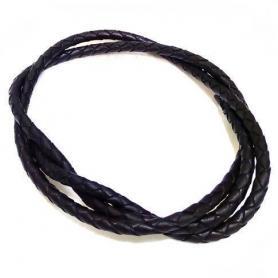 Шнурок кожаный плетеный черный Ф=2,5 мм, 70 см
