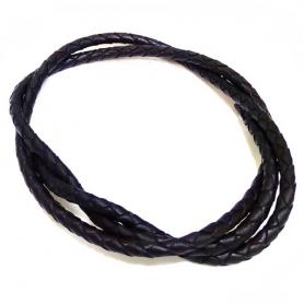 Шнурок кожаный плетеный черный Ф=3,5 мм, 70 см
